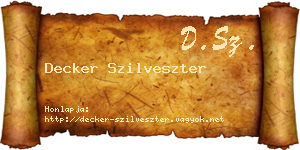 Decker Szilveszter névjegykártya